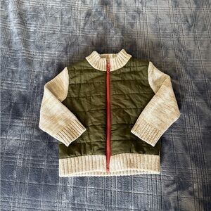 Cat & Jack Olive and Cream Quilted Sweater